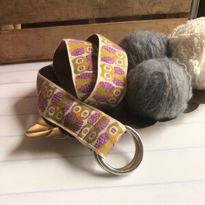 Vintage Owl Fabric Upcycled Seatbelt D ring Belt